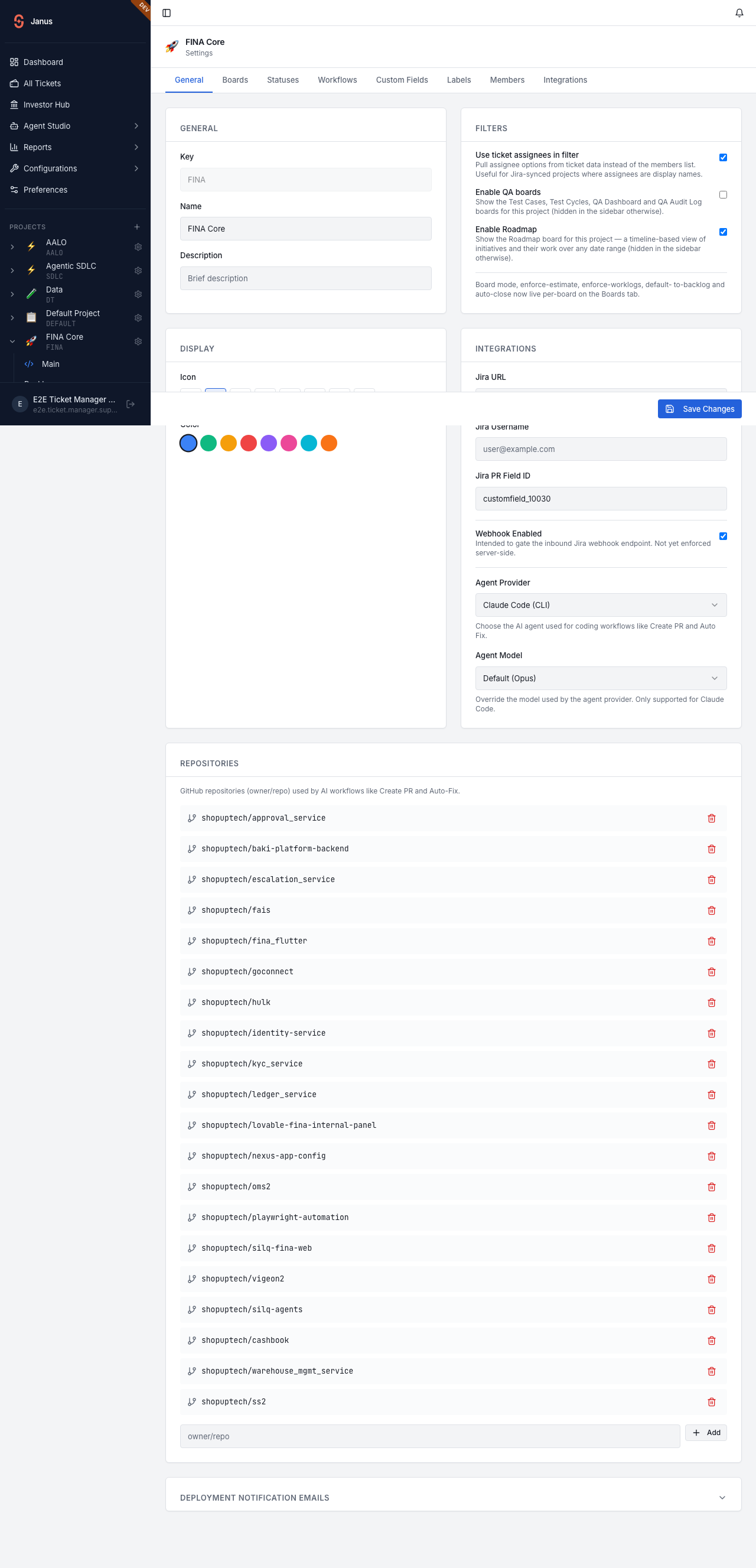 Project Settings with Enable Roadmap toggled on