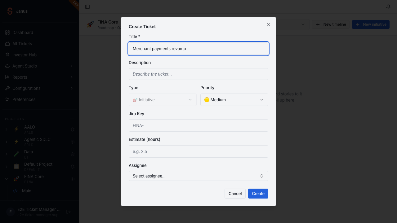 Create initiative dialog
